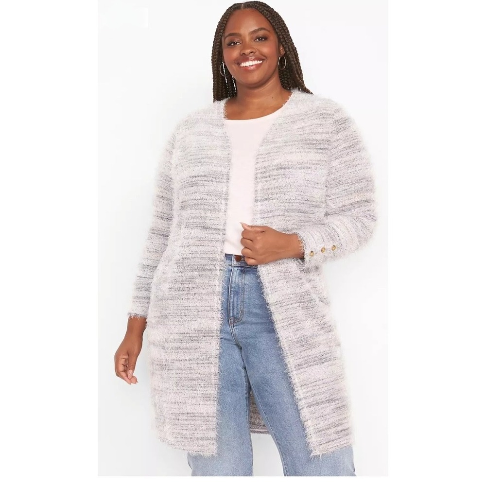 Lane Bryant Pastel Marled Eyelash Open Cardigan Duster Women's Plus‎ Size 26/28